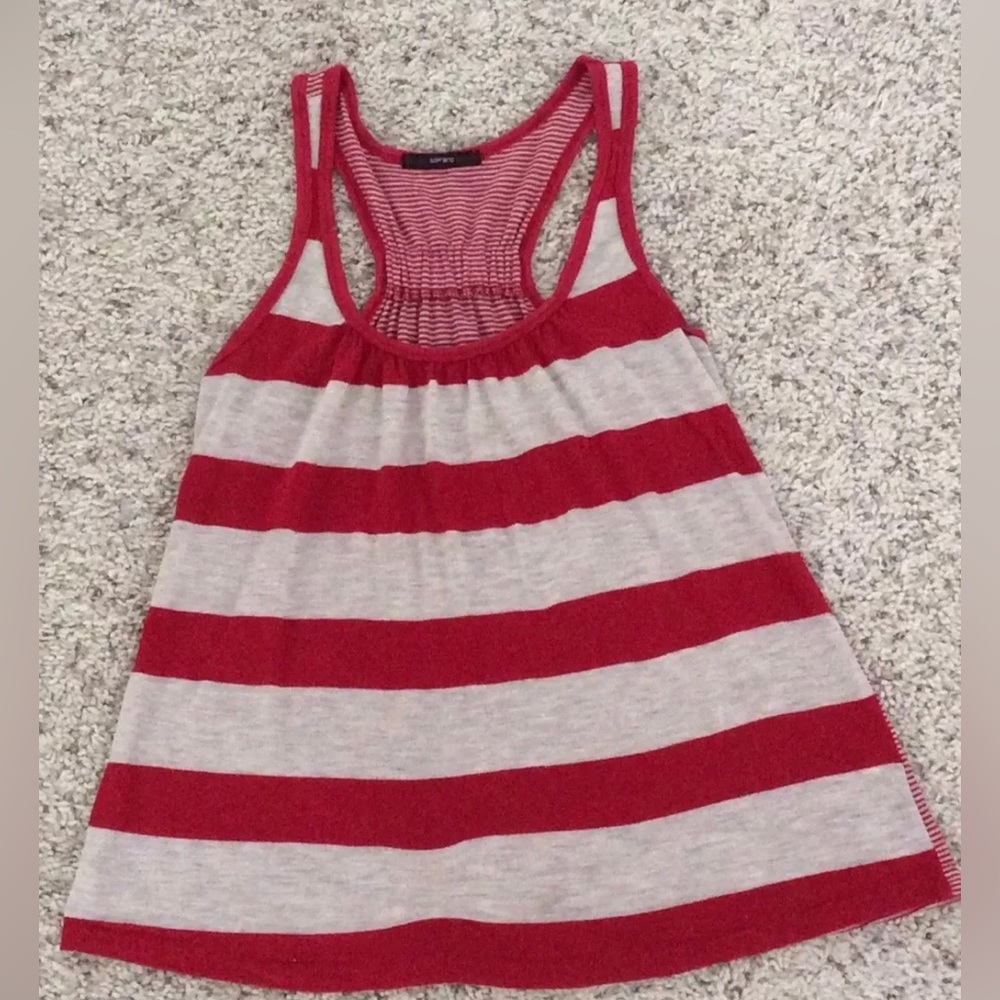 Soprano Brand Raceback Striped Tank Top Red/Beige-Junior Size:Small - EUC